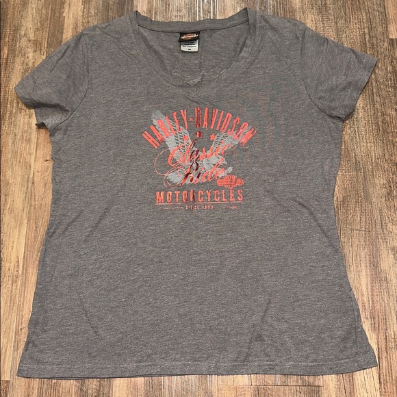 Harley Davidson T-Shirt Womens 3XL Gray Motorcycle Vneck Short Sleeve Shirt - Picture 1 of 7